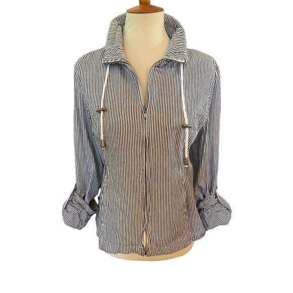 L.A.L Live A Little Long Sleeve Striped Cotton Full Zip Jacket Size Medium - Picture 7 of 9